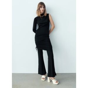 Zara - Two Piece Ruched One-Shoulder Dress with Flared Pants